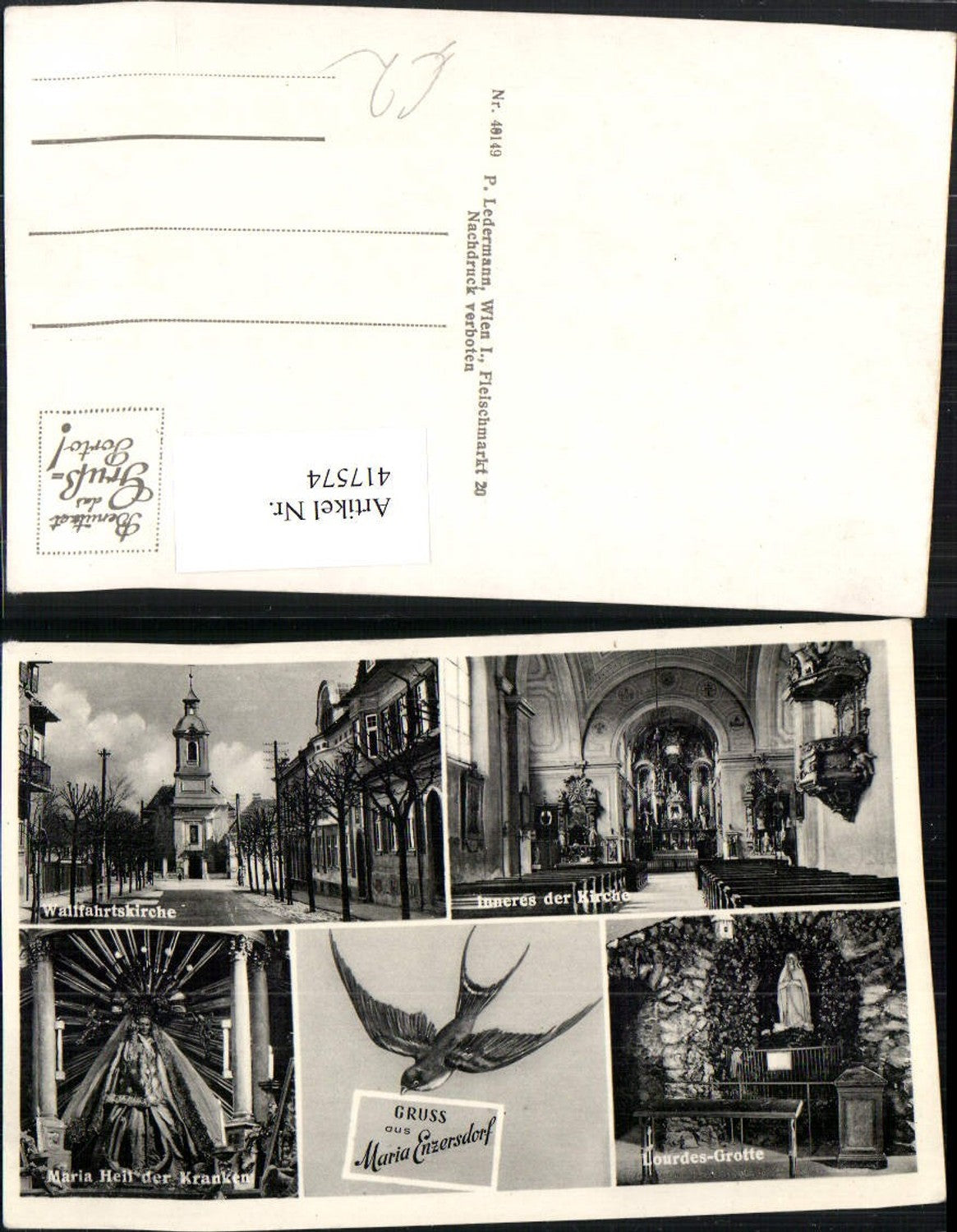 417574,Maria Enzersdorf Kirche Gnadenmutter Lourdes-Grotte Mehrbildkarte