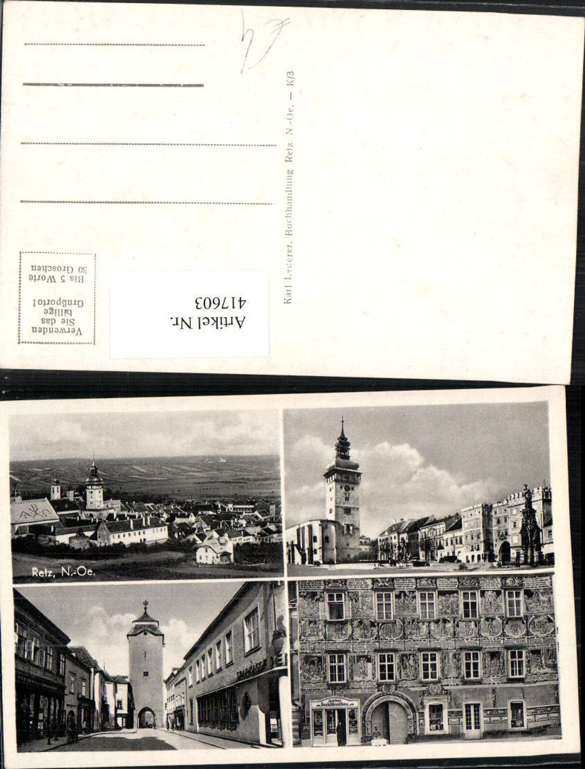 417603,Retz Totale Straßenansicht Tor Turm Mehrbildkarte