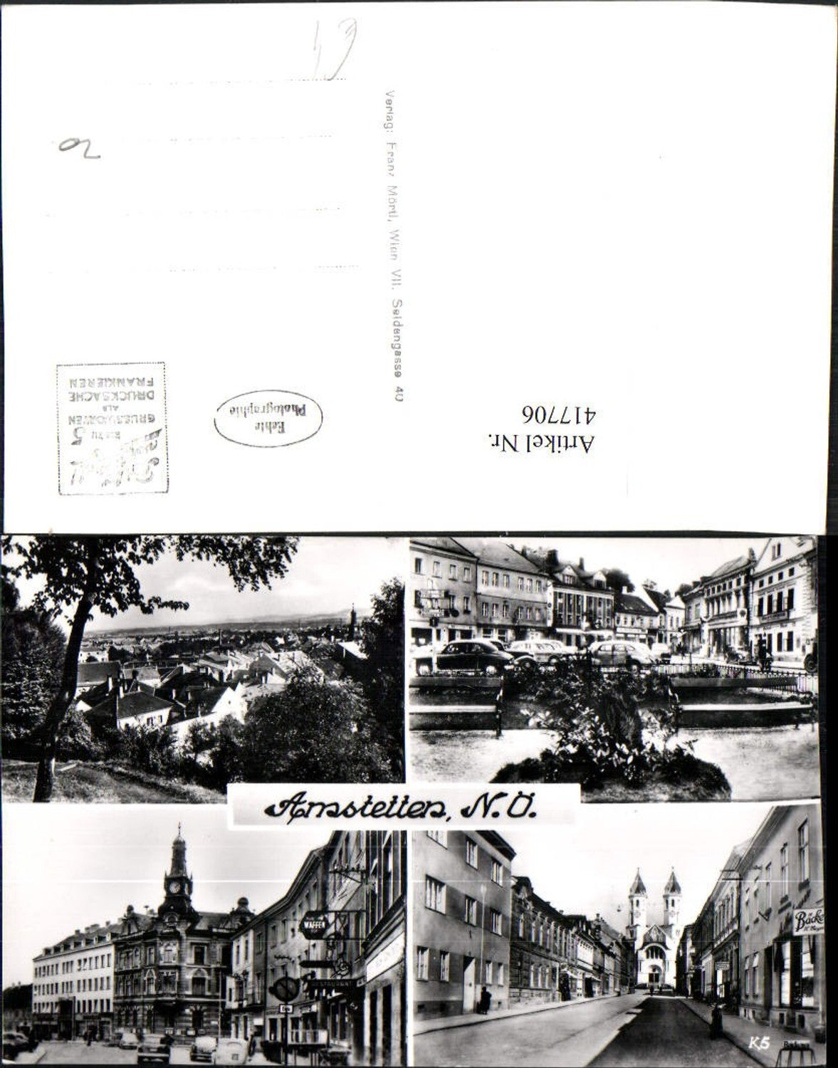 417706,Amstetten Totale Hauptplatz Rathaus Kirche Mehrbildkarte