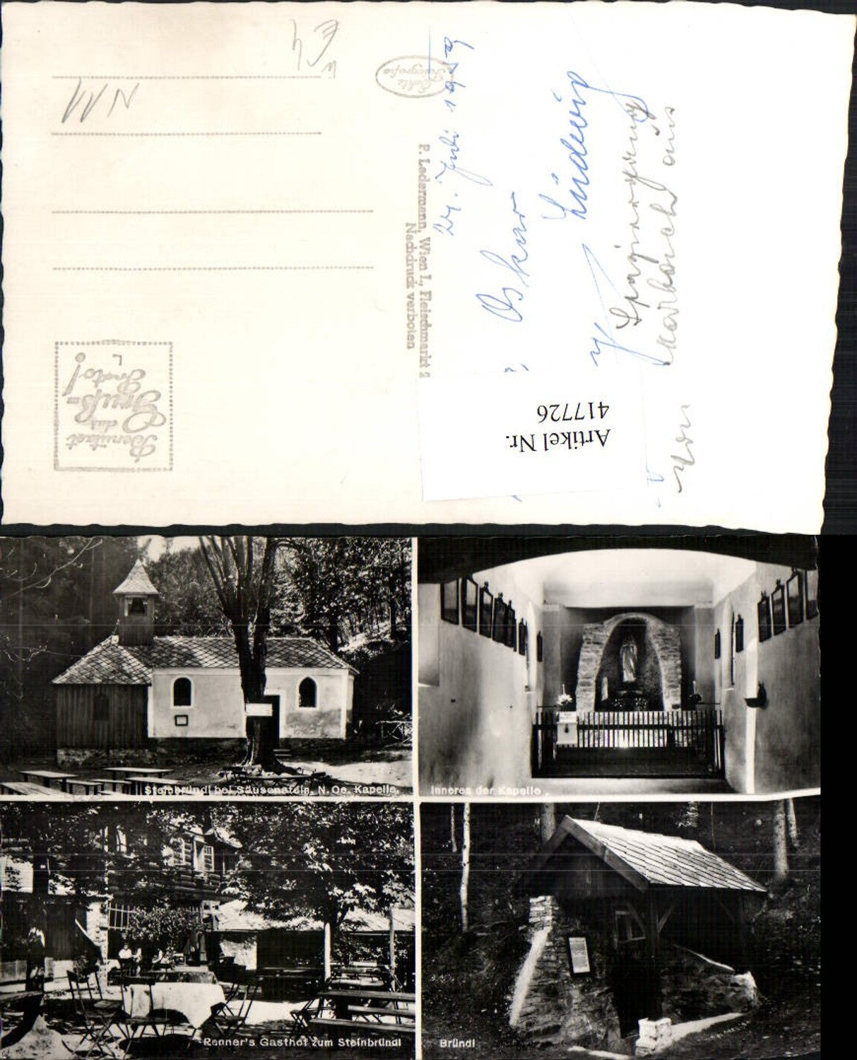 417726,Steinbründl b. Säusenstein Kapelle Gasthof Renner Mehrbildkarte