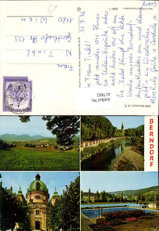 417882,Berndorf Totale Kirche Freibad Fluss Mehrbildkarte