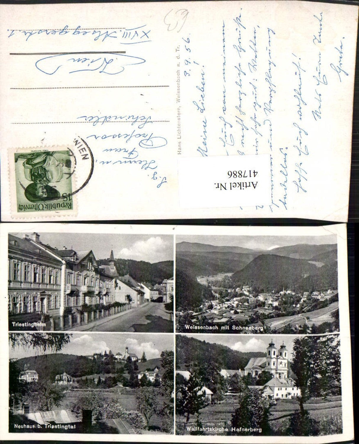 417886,Weissenbach an d. Triesting Totale Neuhaus Hafnerberg Kirche Mehrbildkarte