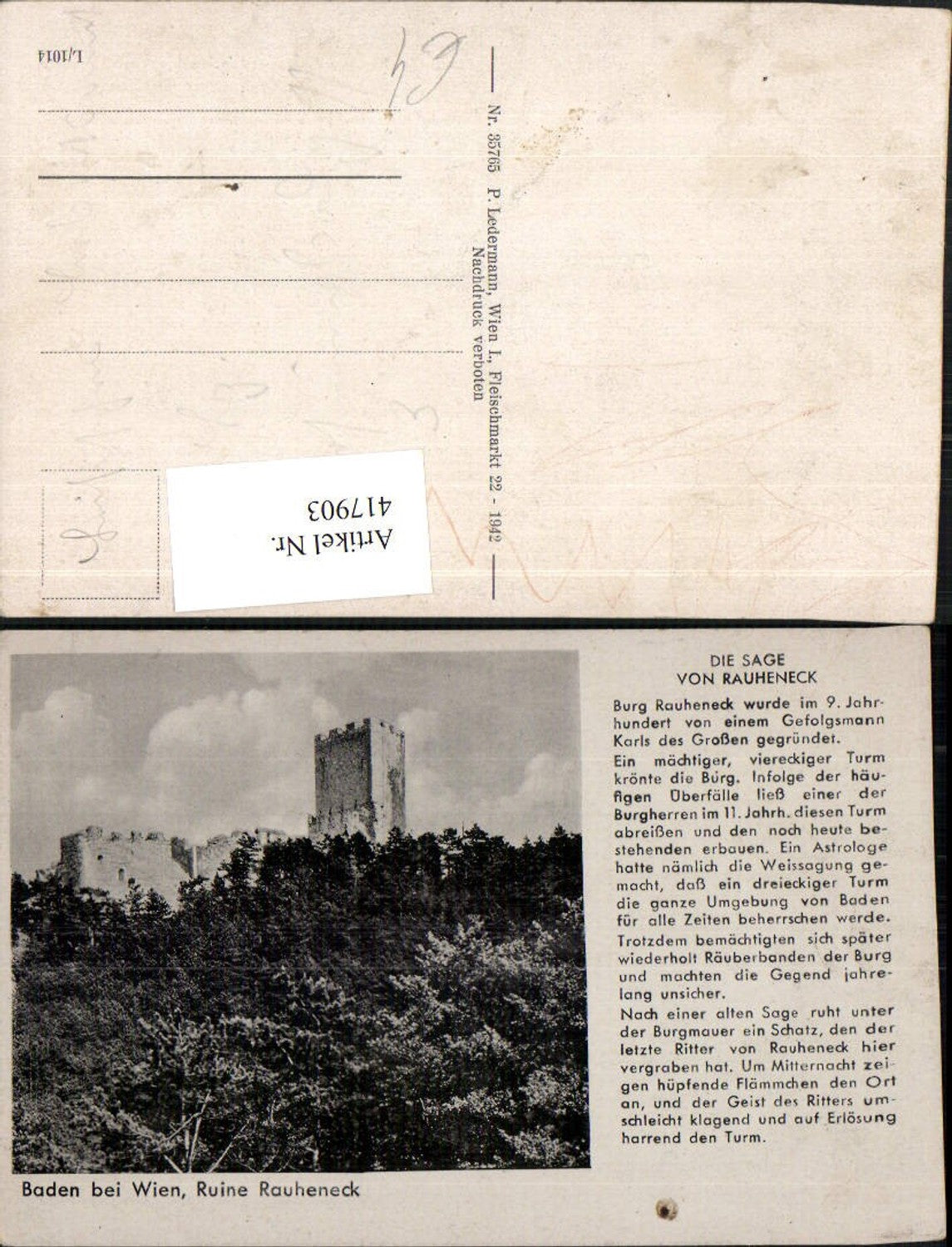 417903,Baden b. Wien Ruine Rauheneck Sage Text