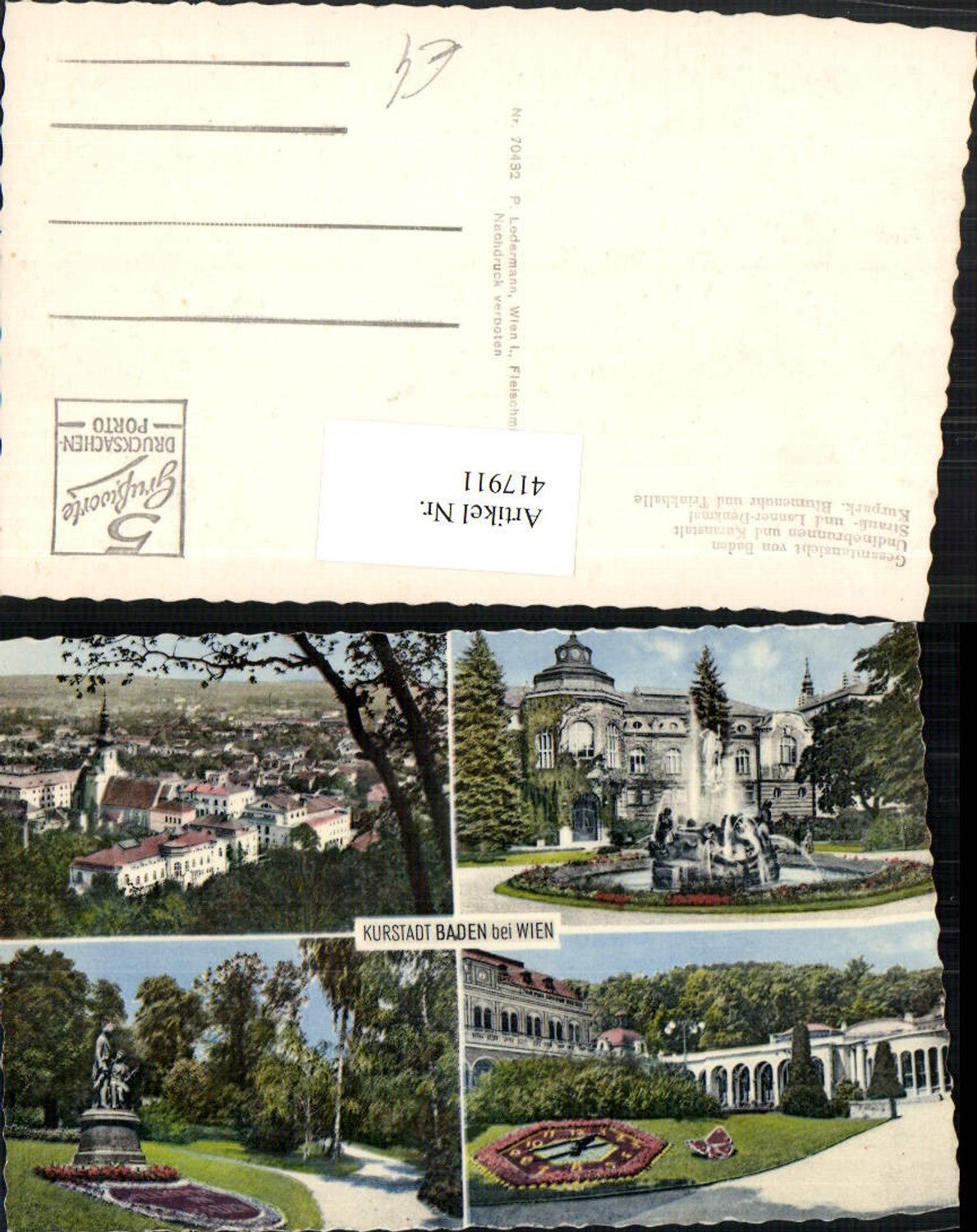 417911,Baden b. Wien Totale Undine-Brunnen Kurhaus Kurpark Mehrbildkarte