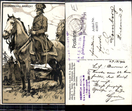 418073,Künstler Ak F. Roubal Feldmarschall Radetzky Pferd Uniform Adel Monarchie Österreich