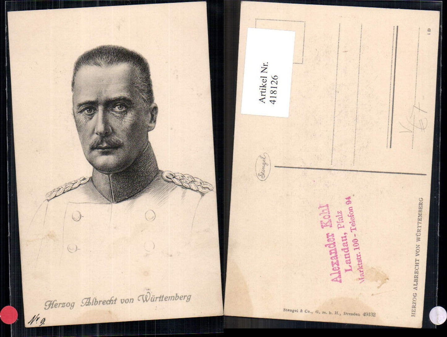 418126,Herzog Albrecht v. Württemberg Adel Monarchie Deutschland pub Stengel Co 49132