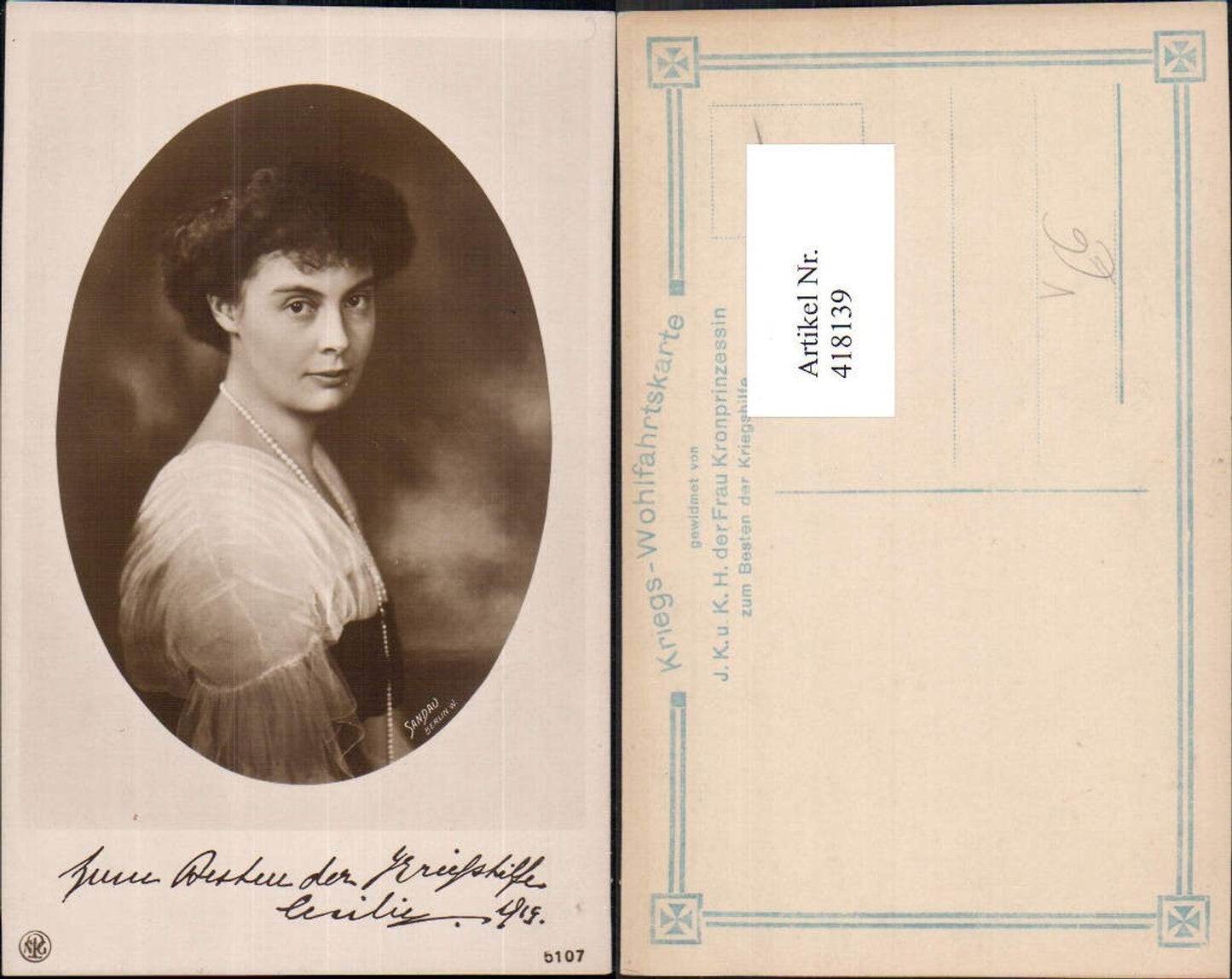 418139,Cecilie zu Mecklenburg Kronprinzessin Adel Monarchie Deutschland pub NPG 5107
