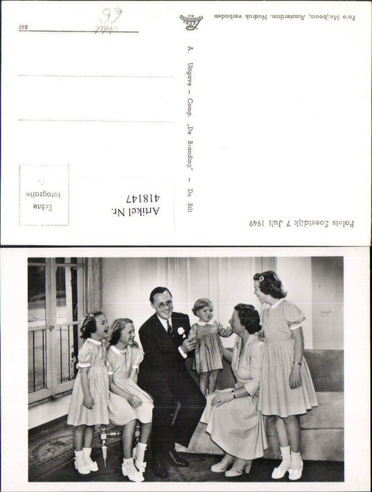 418147,Juliana u. Bernhard u. Beatrix der Niederlande Adel Monarchie Palais Soestdijk 1949