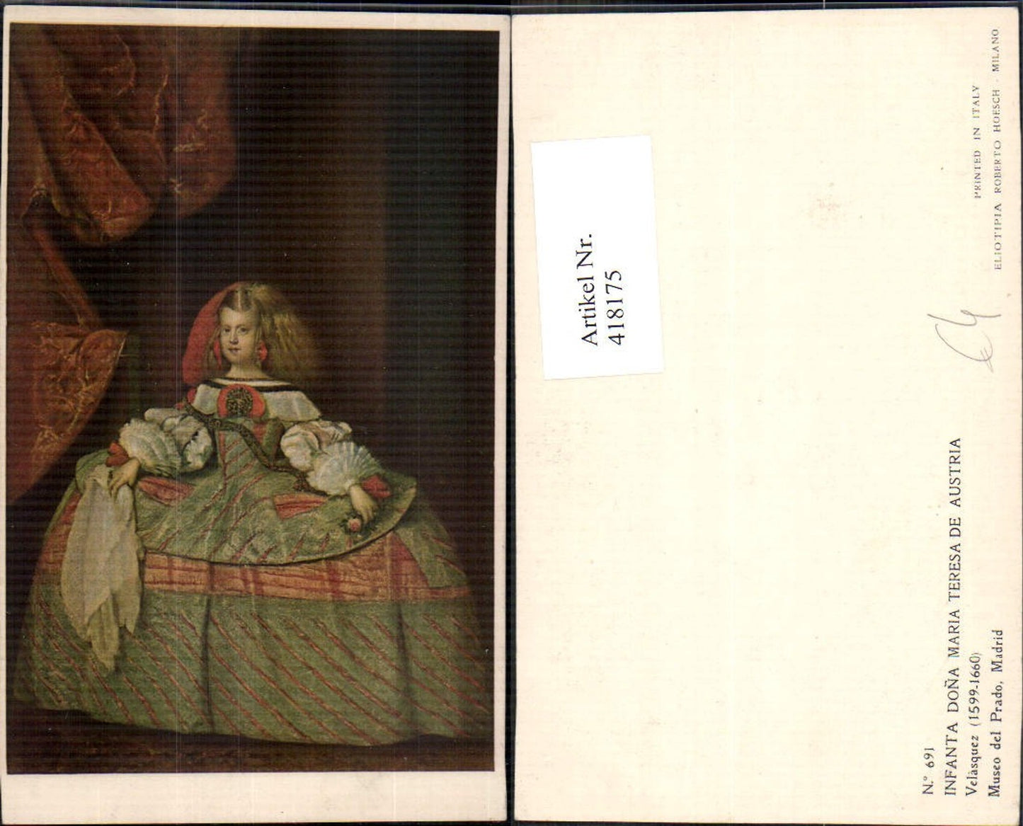 418175,Künstler Ak Velasquez Infanta Dona Maria Theresa de Austria Adel Monarchie Österreich