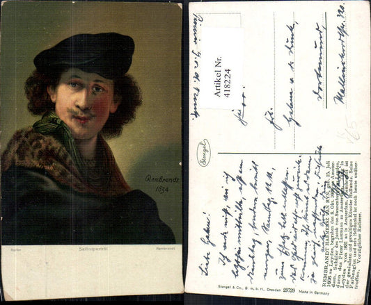 418224,Künstler Ak Rembrandt Selbstportrait Kunst Wissenschaft pub Stengel Co 29729