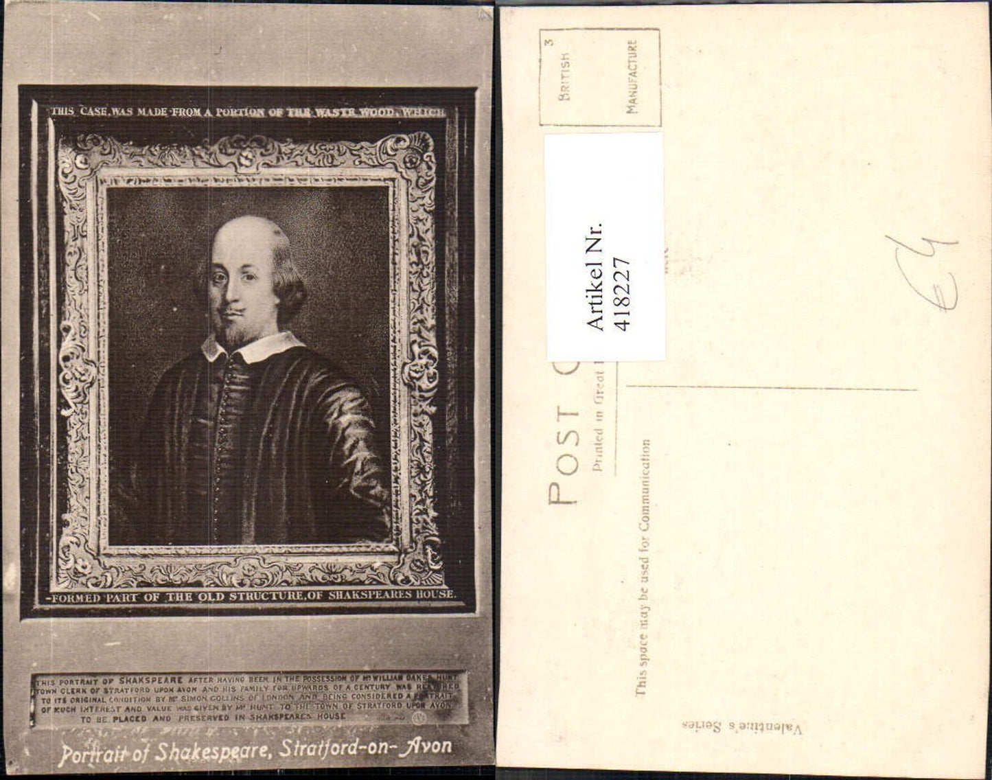 418227,Portrait of Shakespeare Stratford-on-Avon Kunst Wissenschaft