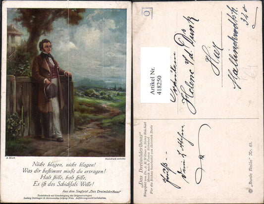 418250,Künstler Ak A. Broch Schubert Dreimäderlhaus Komponist Musik