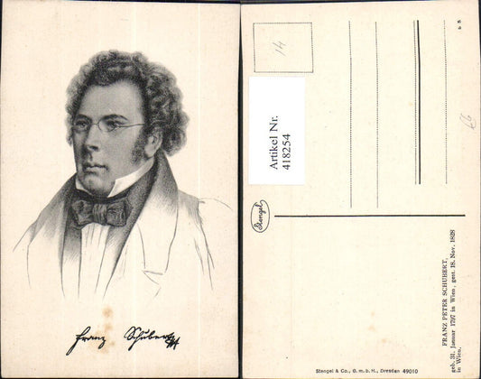 418254,Künstler Ak Franz Schubert Komponist Musik pub Stengel Co 49010