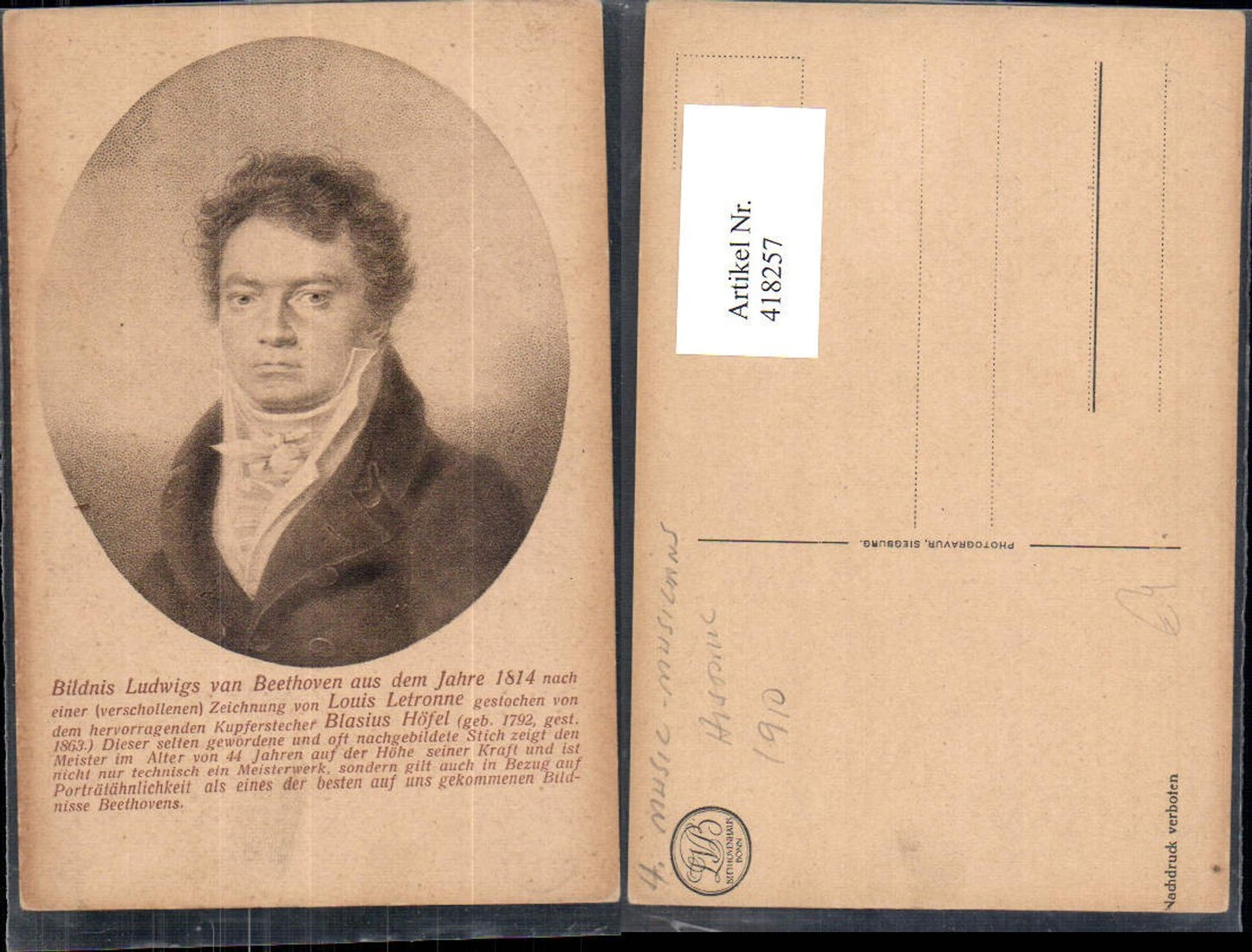 418257,Künstler Ak Louis Letronne Bildnis Ludwig van Beethoven Komponist Musik