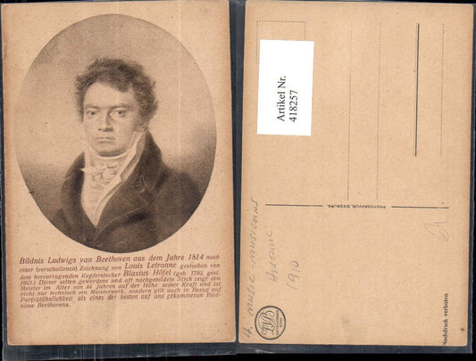 418257,Künstler Ak Louis Letronne Bildnis Ludwig van Beethoven Komponist Musik