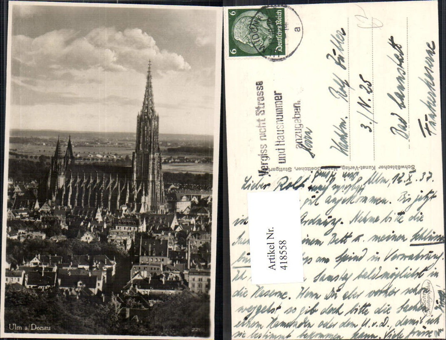 418558,Ulm a. d. Donau Kirche Dom 1937