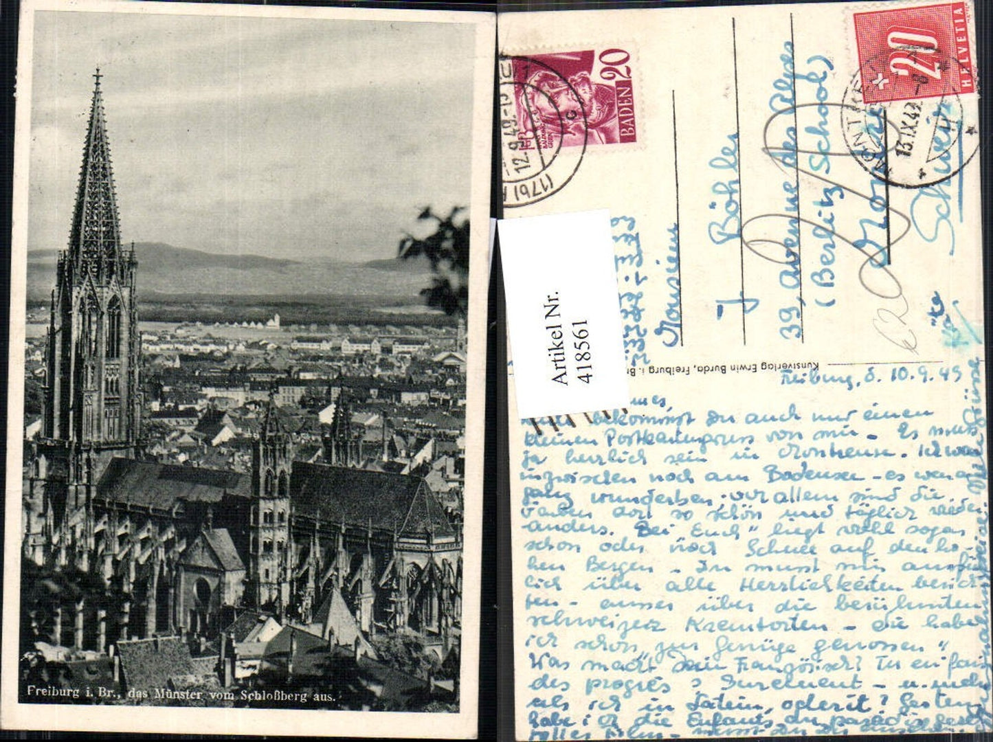 418561,Freiburg i. Breisgau Das Münster v. Schloßberg aus Kirche Dom