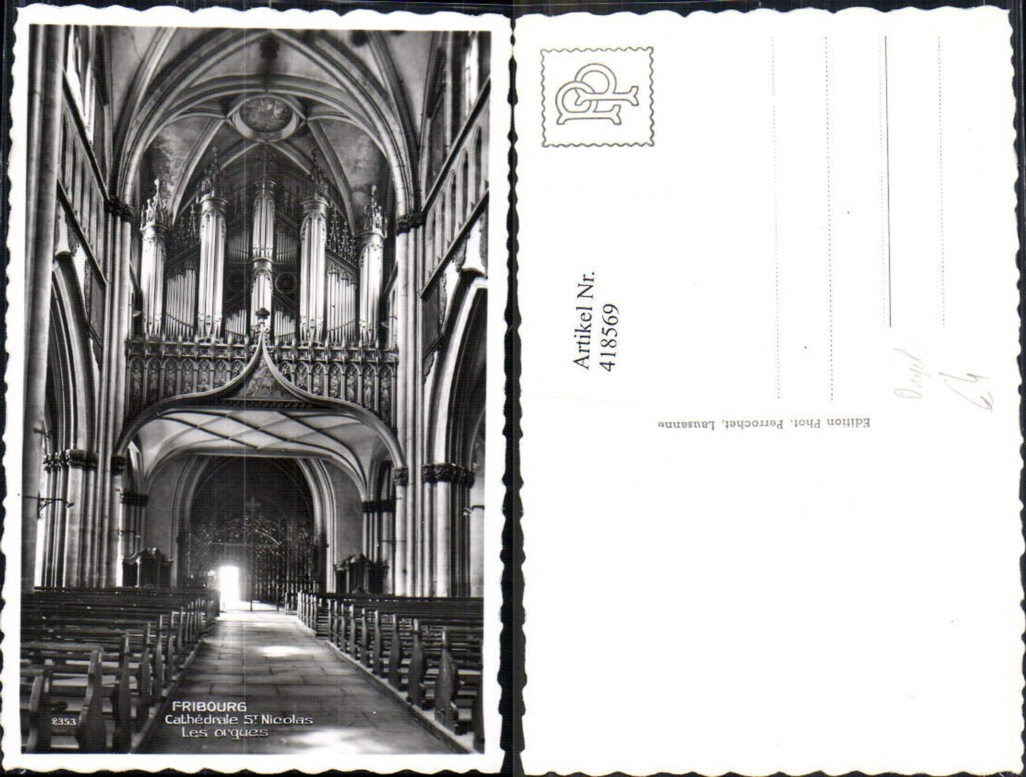 418569,Foto Ak Fribourg Cathedrale St Nicolas Les orgues Kirche Innenansicht m. Orgel