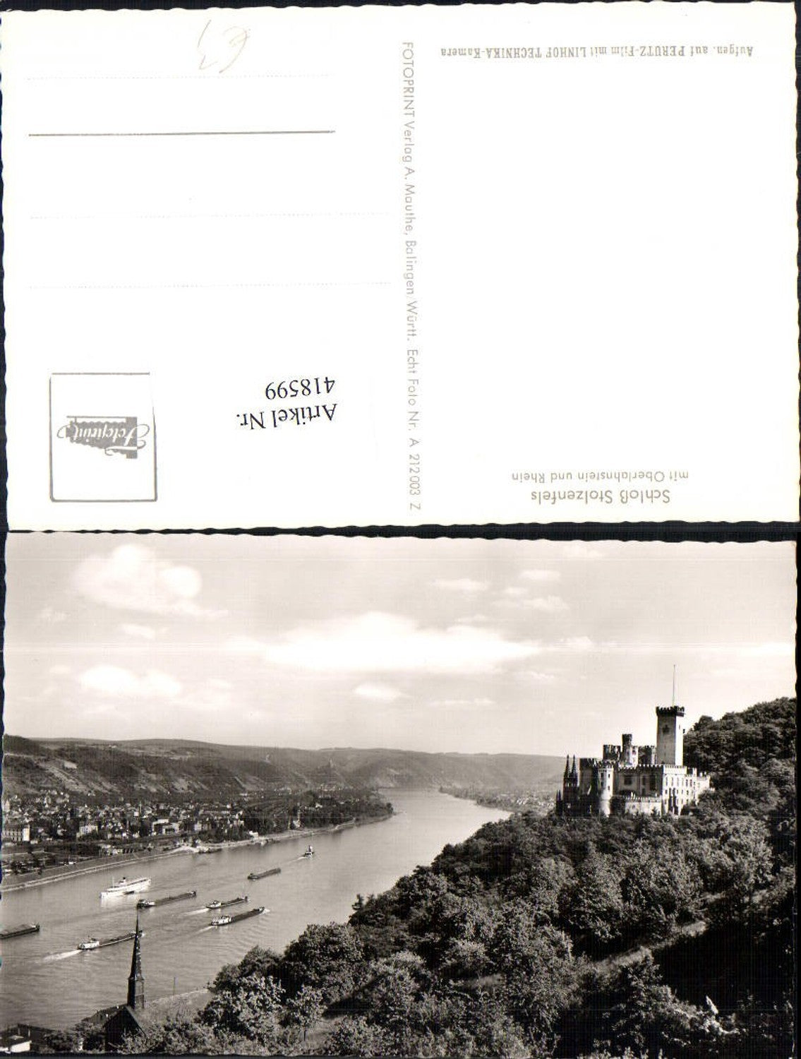 418599,Schloss Stolzenfels m. Oberlahnstein u. Rhein Burg Schiffe
