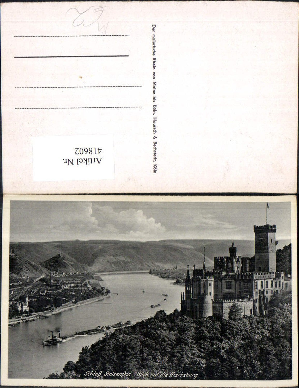 418602,Schloss Stolzenfels Blick auf d. Marksburg Schiff Dampfer