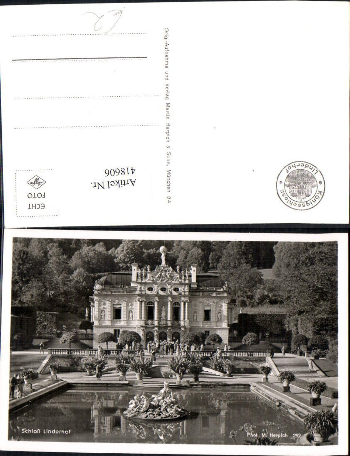 418606,Foto Ak Schloss Linderhof m. Parkanlage Brunnen