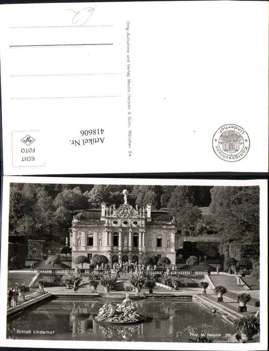 418606,Foto Ak Schloss Linderhof m. Parkanlage Brunnen