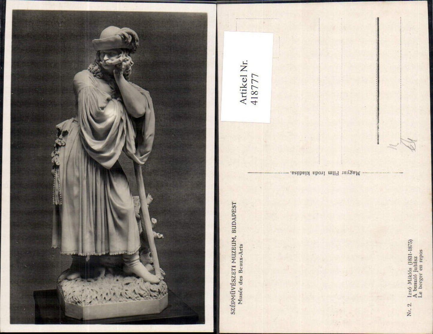 418777,Budapest Izso Miklos A busulo juhasz Szepmüveszeti Museum Statue Monument