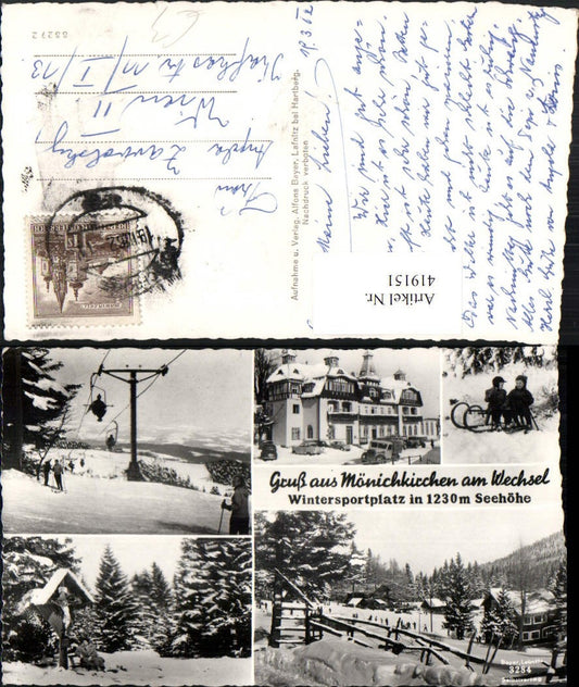 419151,Mönichkirchen am Wechsel Sessellift Rodel Wegkreuz Winterbilder Mehrbildkarte