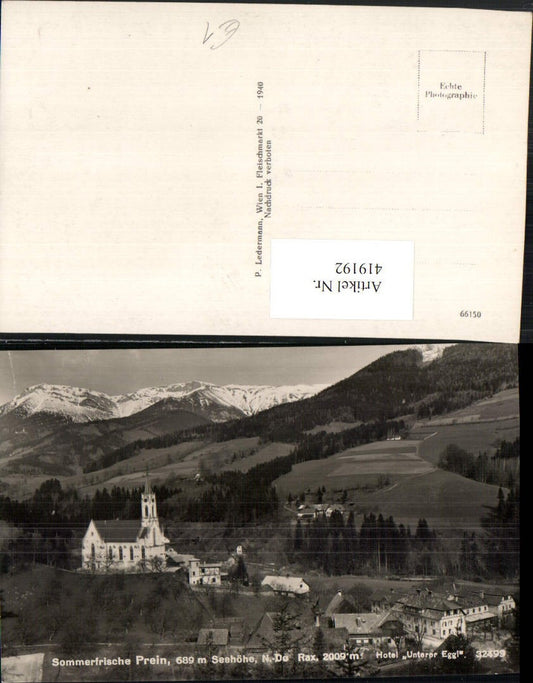 419192,Prein an d. Rax Teilansicht Kirche Hotel Unterer Eggl Bergkulisse