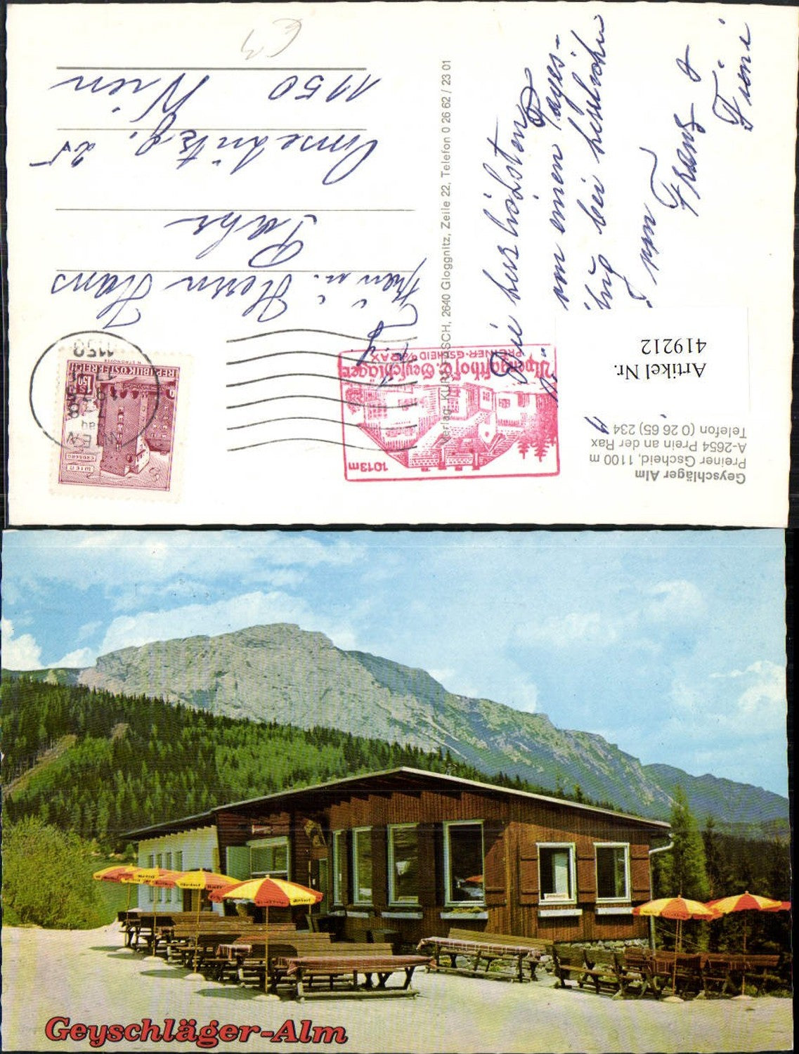 419212,Prein an d. Rax Geyschläger Alm Gasthof Hütte Bergkulisse