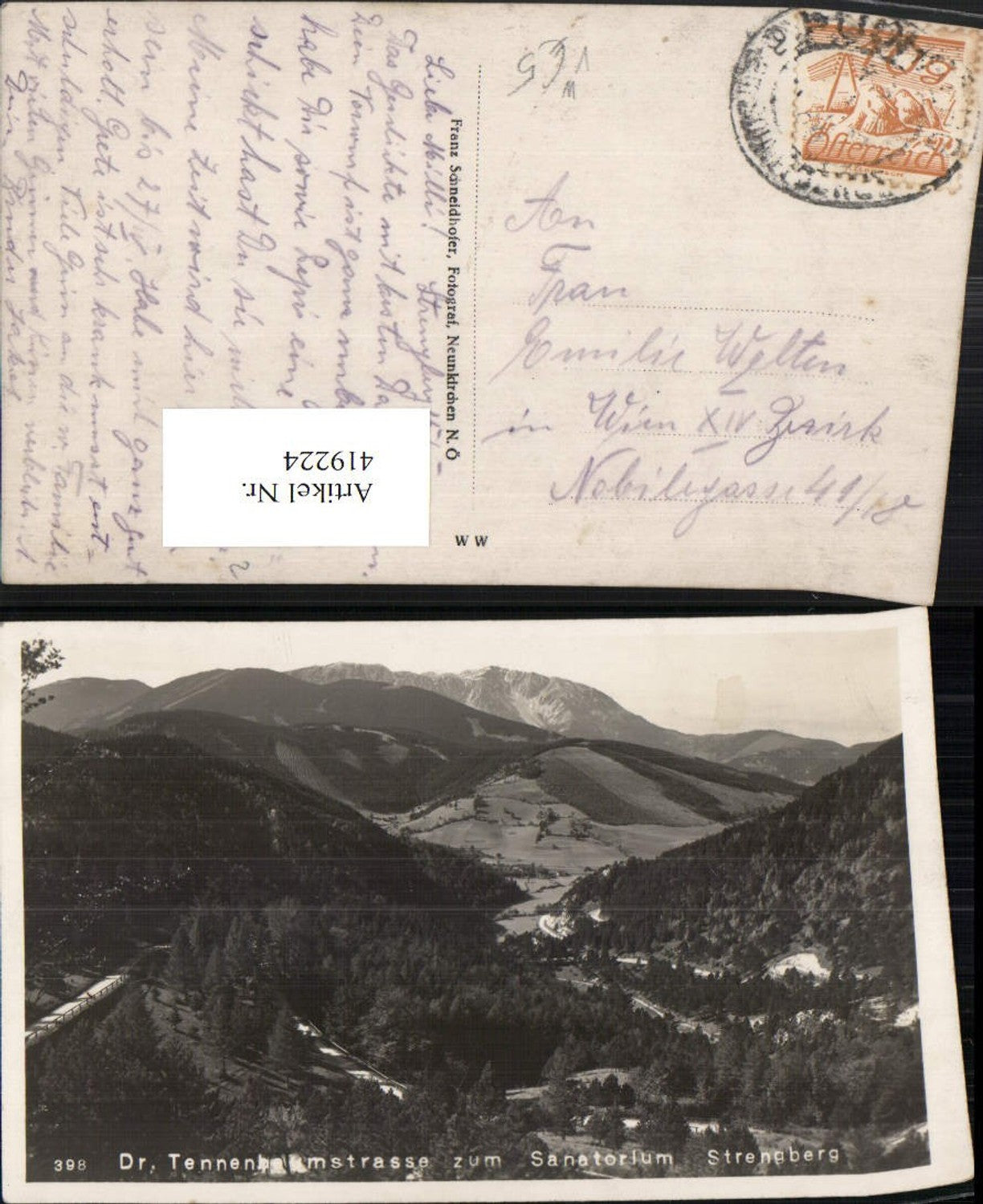 419224,Tennenbaumstraße zum Sanatorium Strengberg b. Puchberg pub Franz Schneidhofer 398