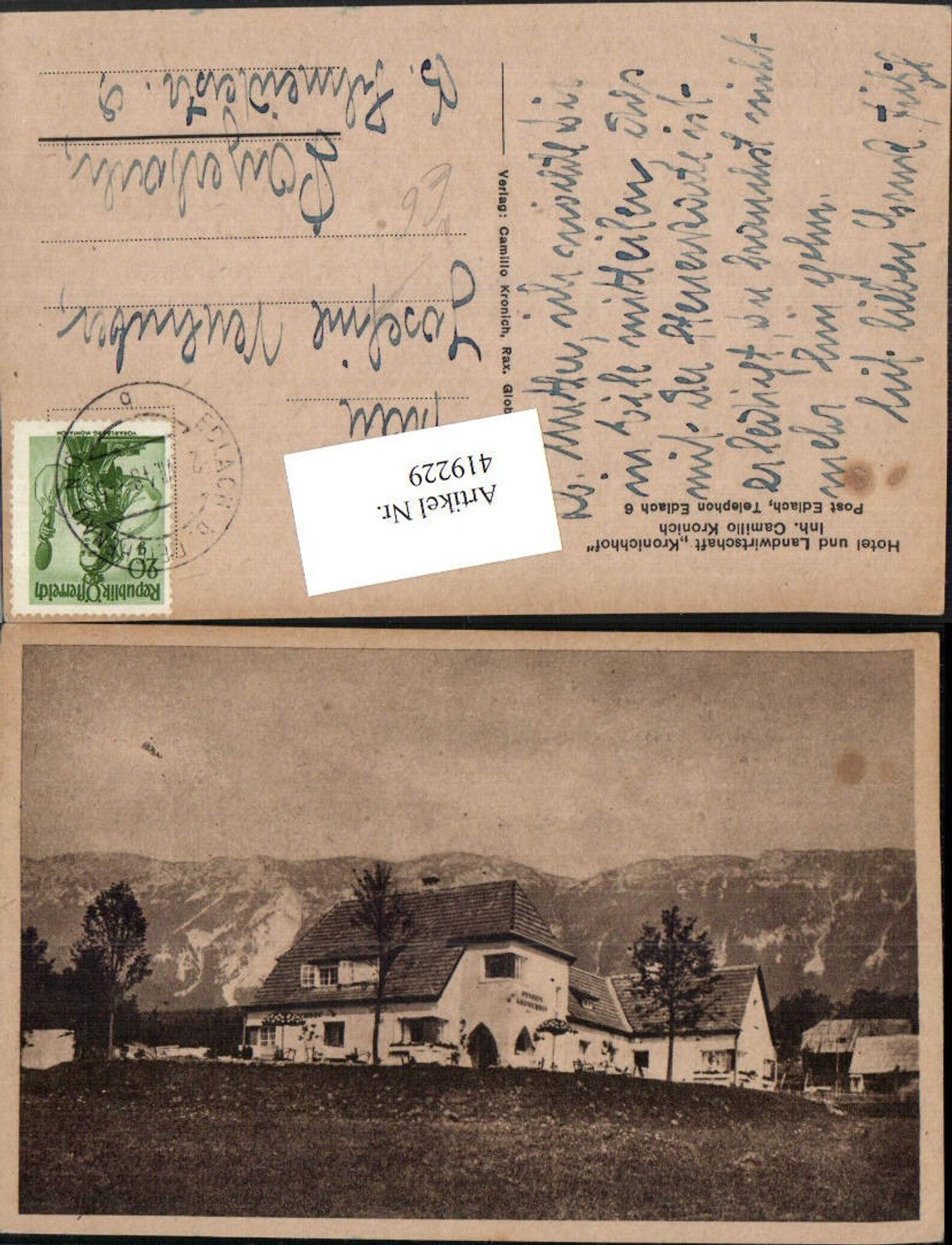 419229,Edlach an d. Rax Hotel u. Landwirtschaft Kronichof Bergkulisse