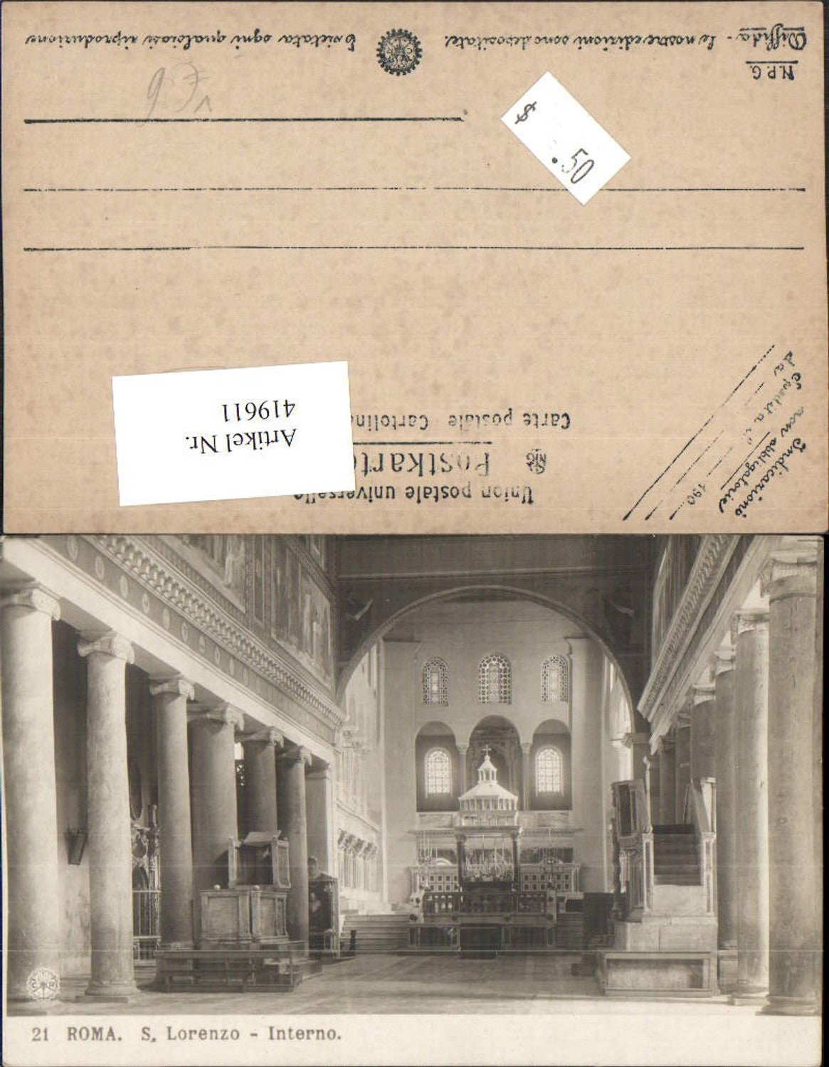 419611,Lazio Roma Rom S. Lorenzo Interno Kirche Innenansicht pub NPG 21