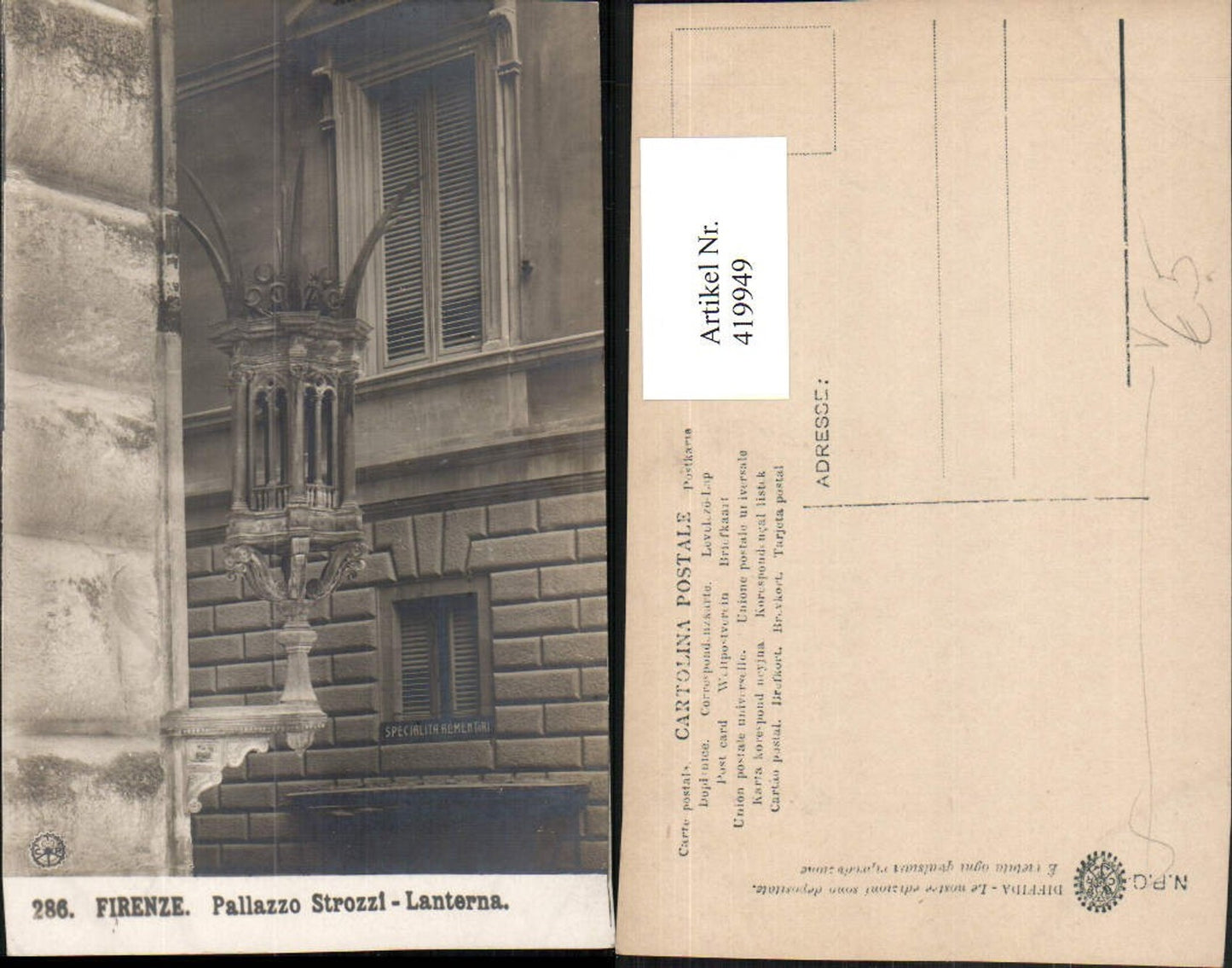 419949,Toscana Firenze Florenz Palazzo Strozzi Lanterna Laterne pub NPG 286