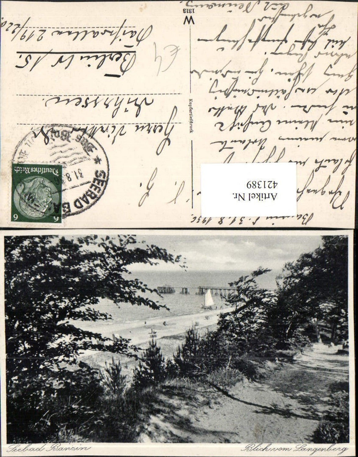 421389,Seebad Bansin Blick vom Langenberg auf den Strand