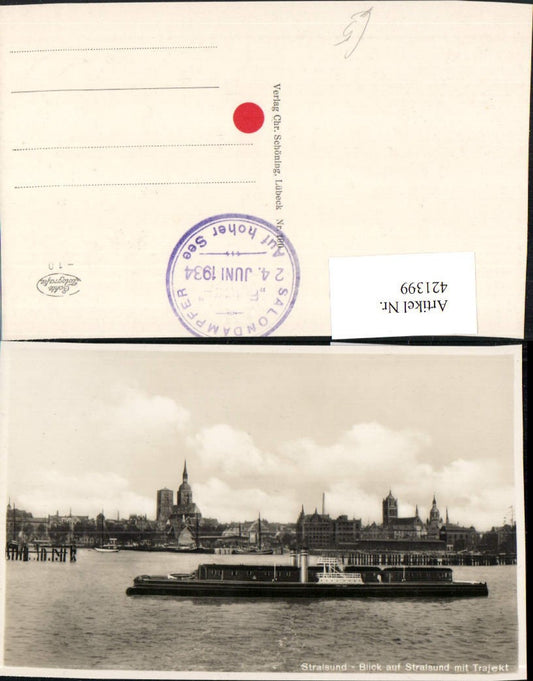 421399,Stralsund Teilansicht m. Trajekt Dampfer Boot