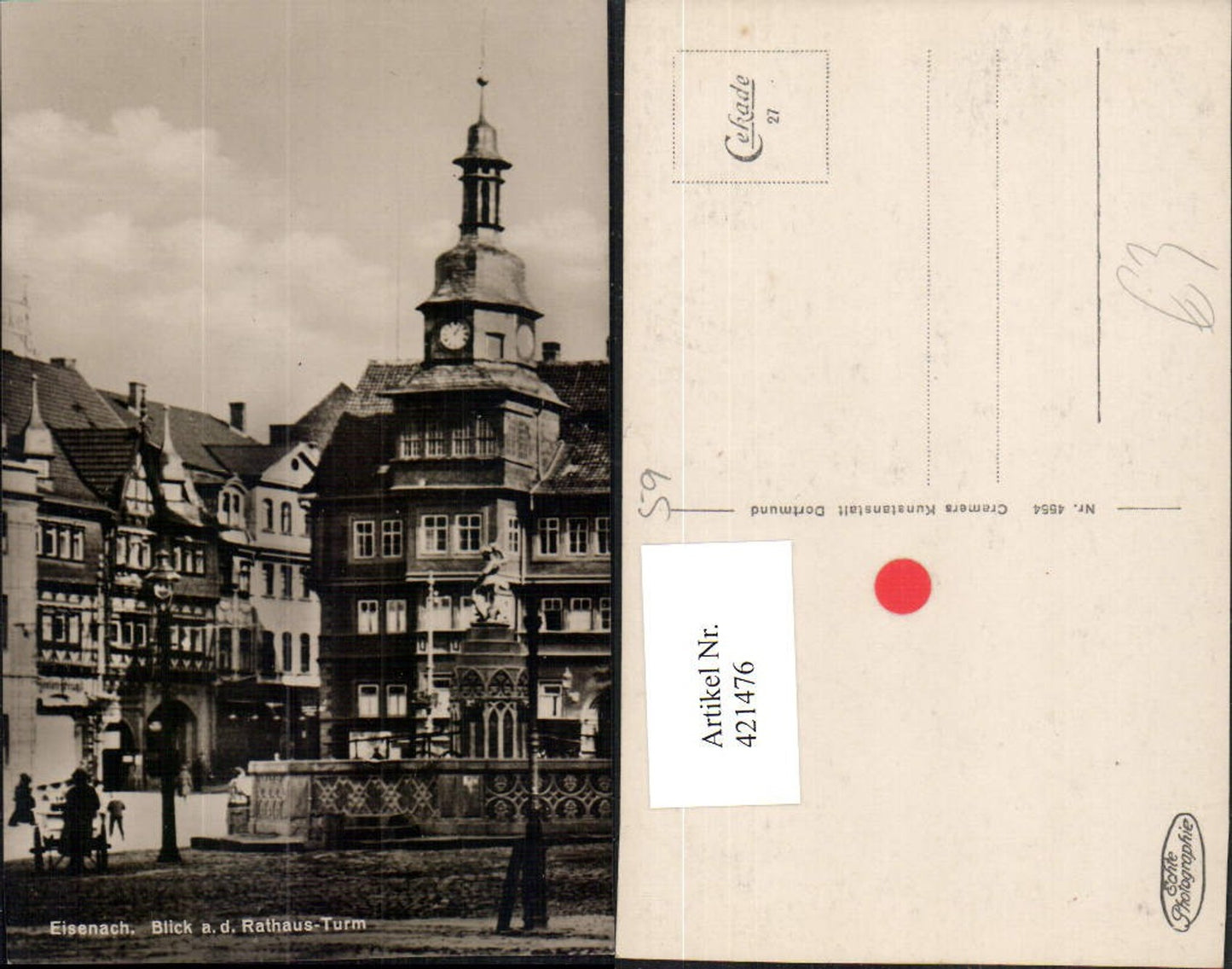 421476,Eisenach Blick auf den Rathaus-Turm Brunnen