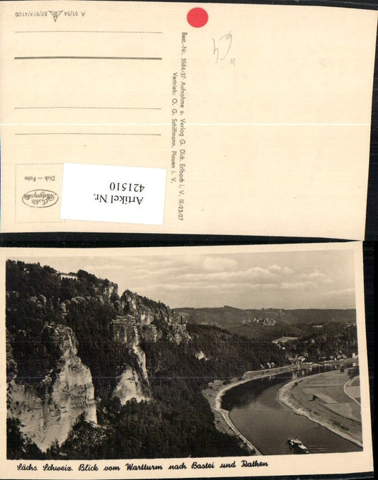 421510,Sächsische Schweiz Blick vom Wartturm nach Bastei u. Rathen Fluss