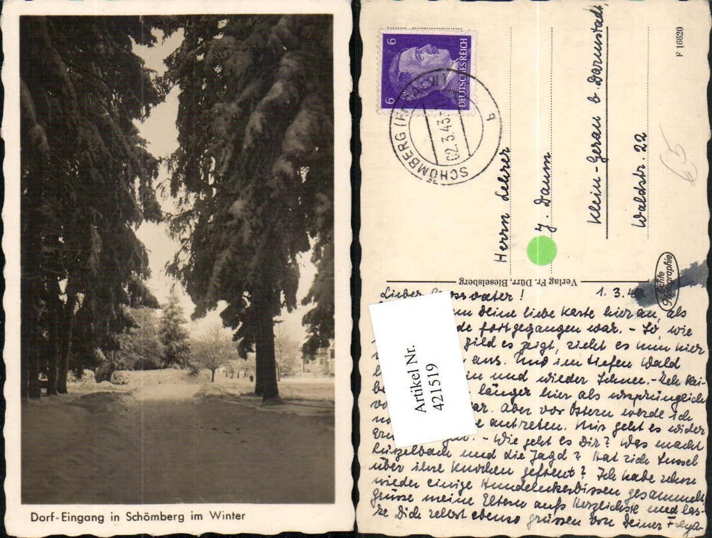 421519,Dorf-Eingang in Schömberg Wegpartie Winterbild