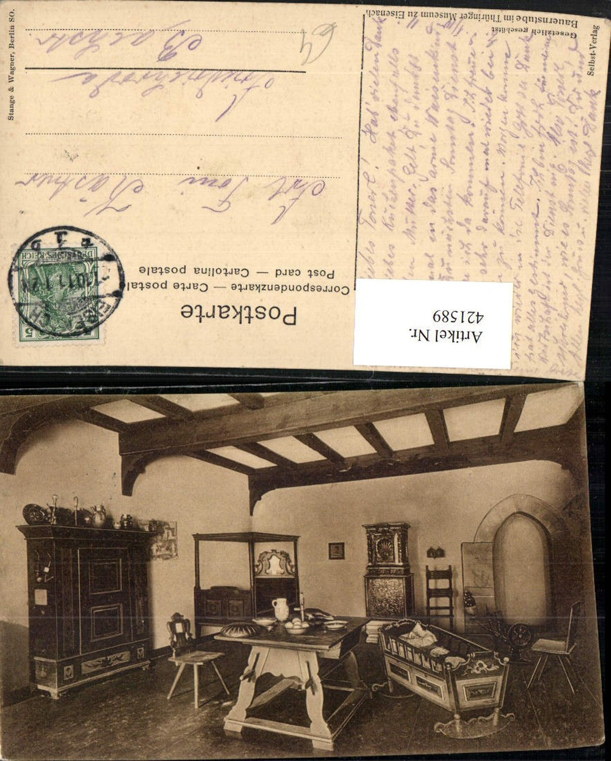 421589, Eisenach Thuringian Museum Farmhouse Room Interior View Cradle
