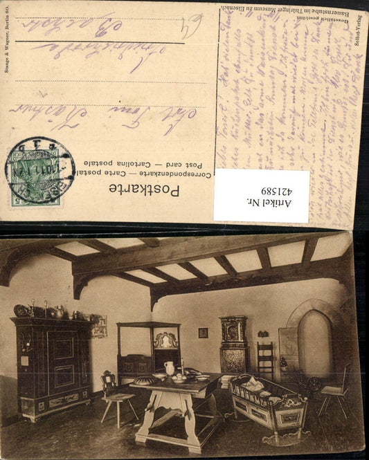 421589, Eisenach Thuringian Museum Farmhouse Room Interior View Cradle