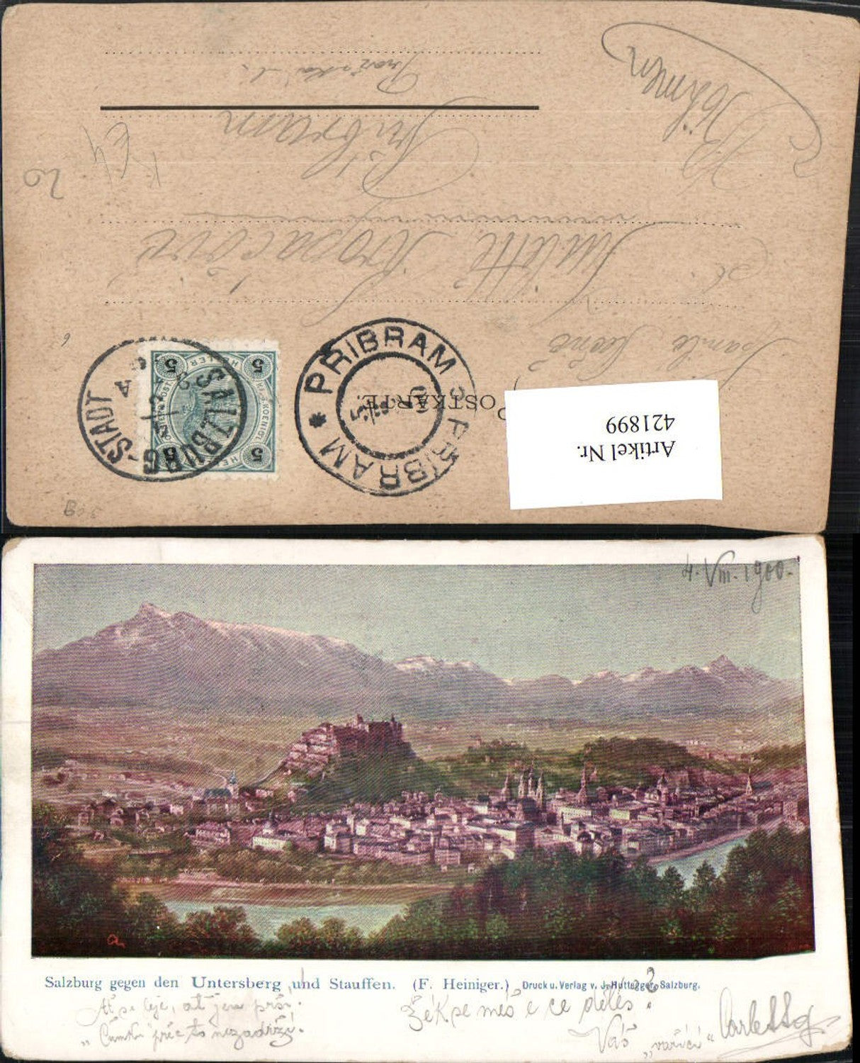 421899,Künstler AK Salzburg Totale geg. Untersberg u. Stauffen Bergkulisse