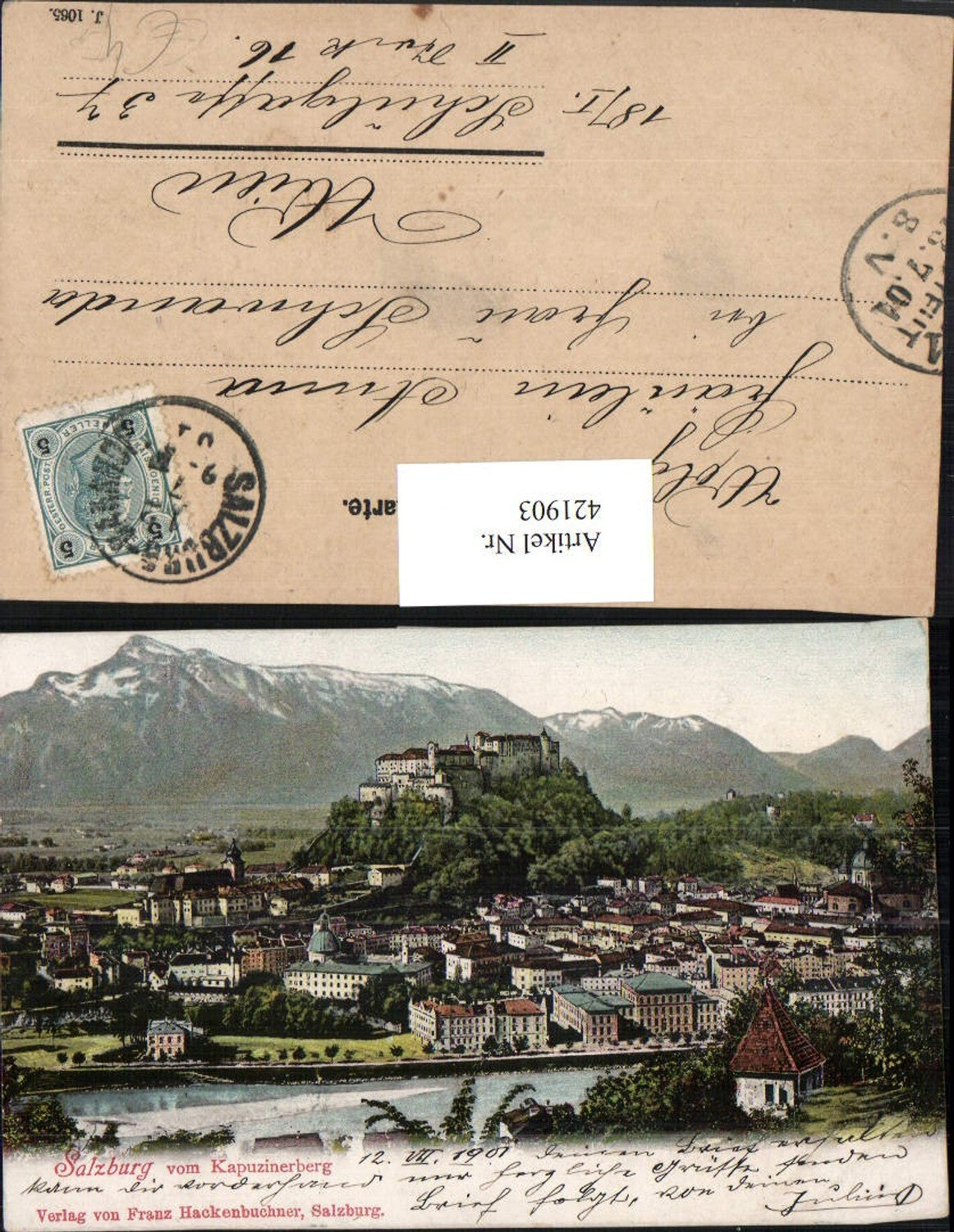 421903,Salzburg Totale vom Kapuzinerberg Bergkulisse
