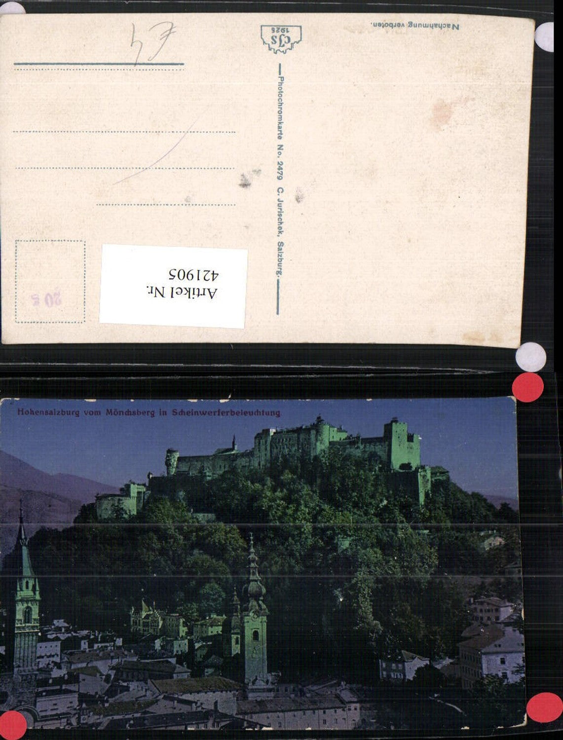 421905,Salzburg Festung Hohensalzburg vom Mönchsberg in Scheinwerferbeleuchtung