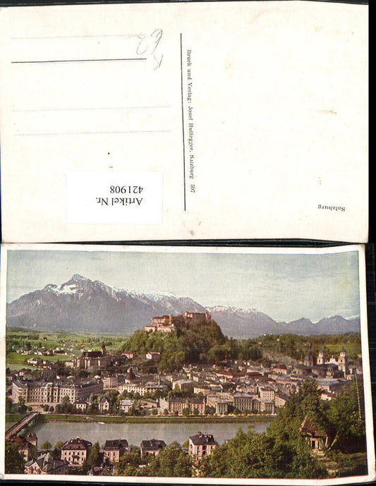 421908,Künstler AK Salzburg Totale m. Festung Bergkulisse