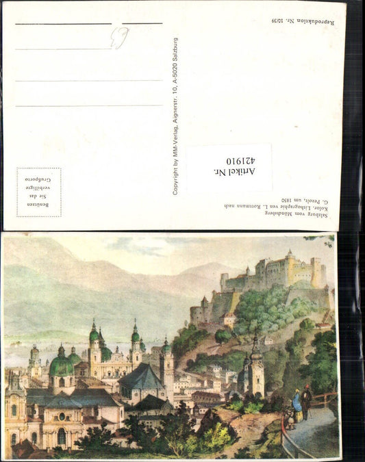 421910,Künstler AK L. Rottmann Salzburg Teilansicht m. Festung vom Mönchsberg