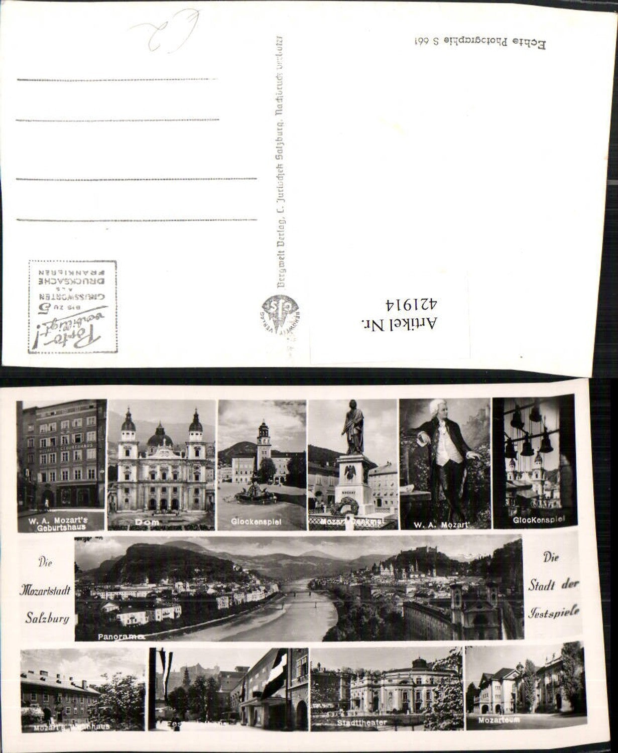 421914,Salzburg Totale Dom Kirche Glockenspiel Mozarteum Mehrbildkarte