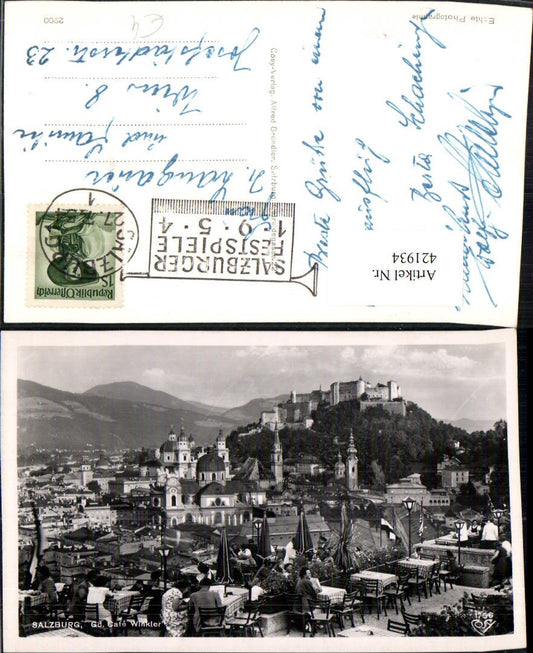421934,Salzburg Teilansicht m. Festung vom Cafe Winkler Terrasse pub Cosy 1756