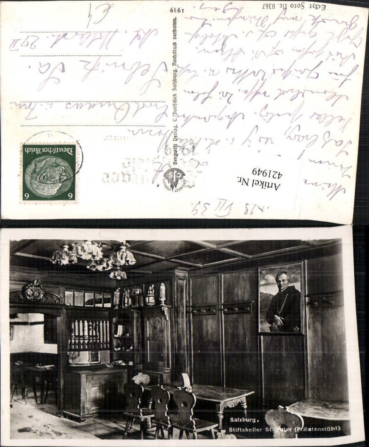 421949,Salzburg Stiftskeller St. Peter Prälatenstübl Innenansicht