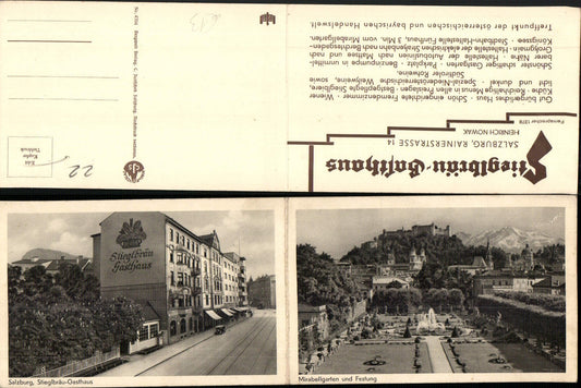 421961,Klappkarte Salzburg Mirabellgarten m. Festung Stieglbräu-Gasthaus Mehrbildkarte